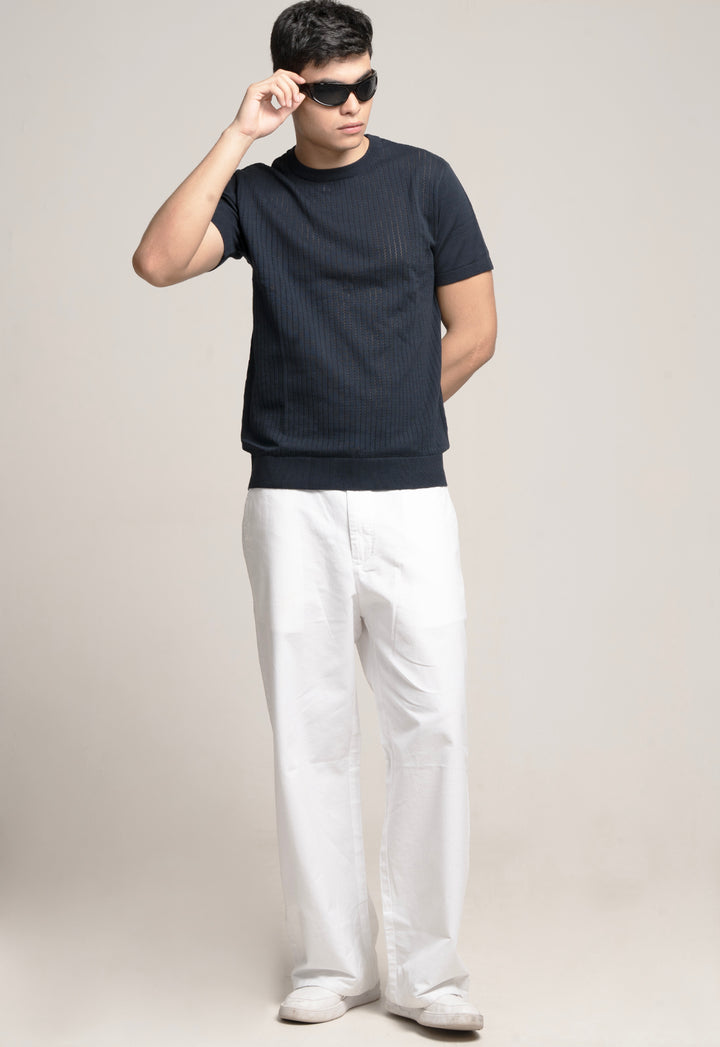 Ultra-Soft Navy Textured Knit T-Shirt