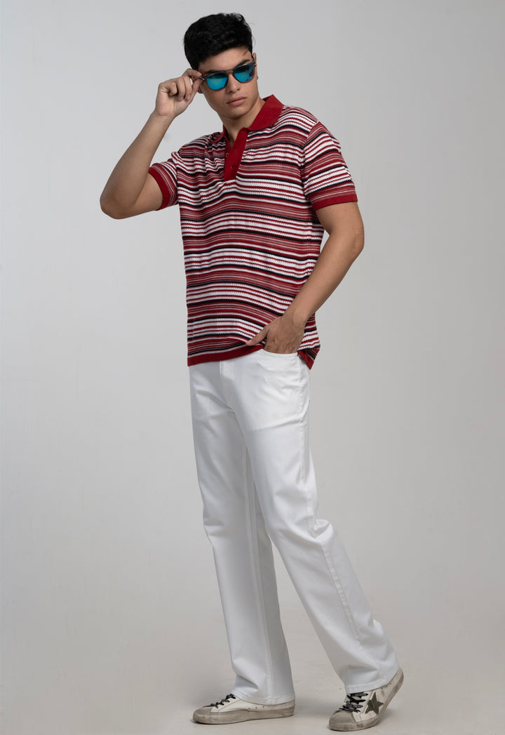Classic Red Knitted Polo T-Shirt