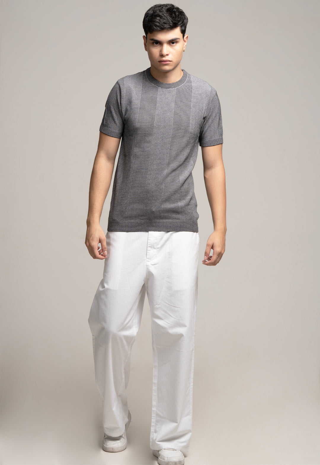 Knitted Cotton T-Shirt - Grey