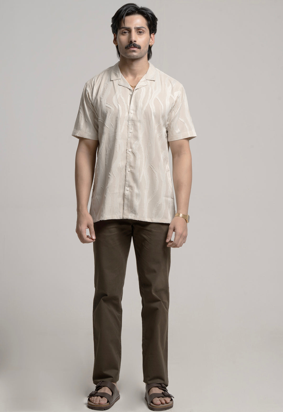 Textured Shirt for Men - Beige