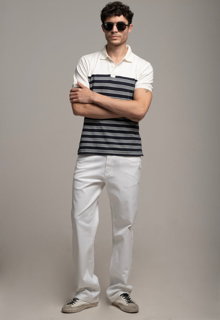 Navy & White Striped Polo