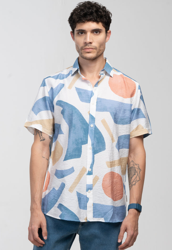 Abstract Print Short-Sleeve Shirt - Blue