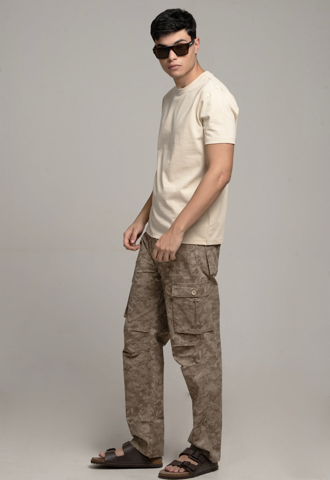 REGULAR FIT COTTON T-SHIRT - BEIGE
