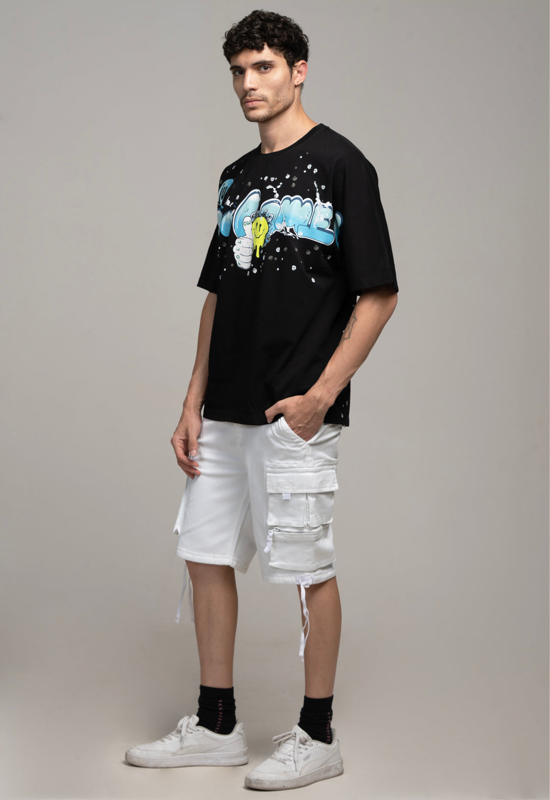 Graphic Kimono Sleeves T-Shirt – Black