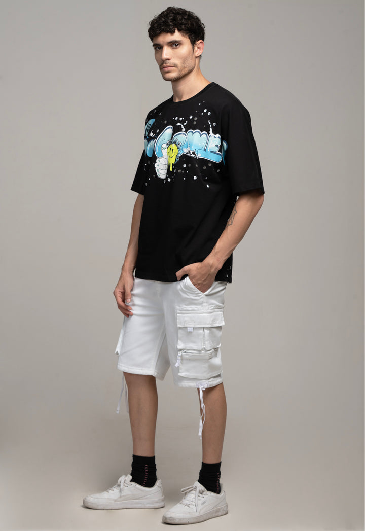 Graphic Kimono Sleeves T-Shirt – Black