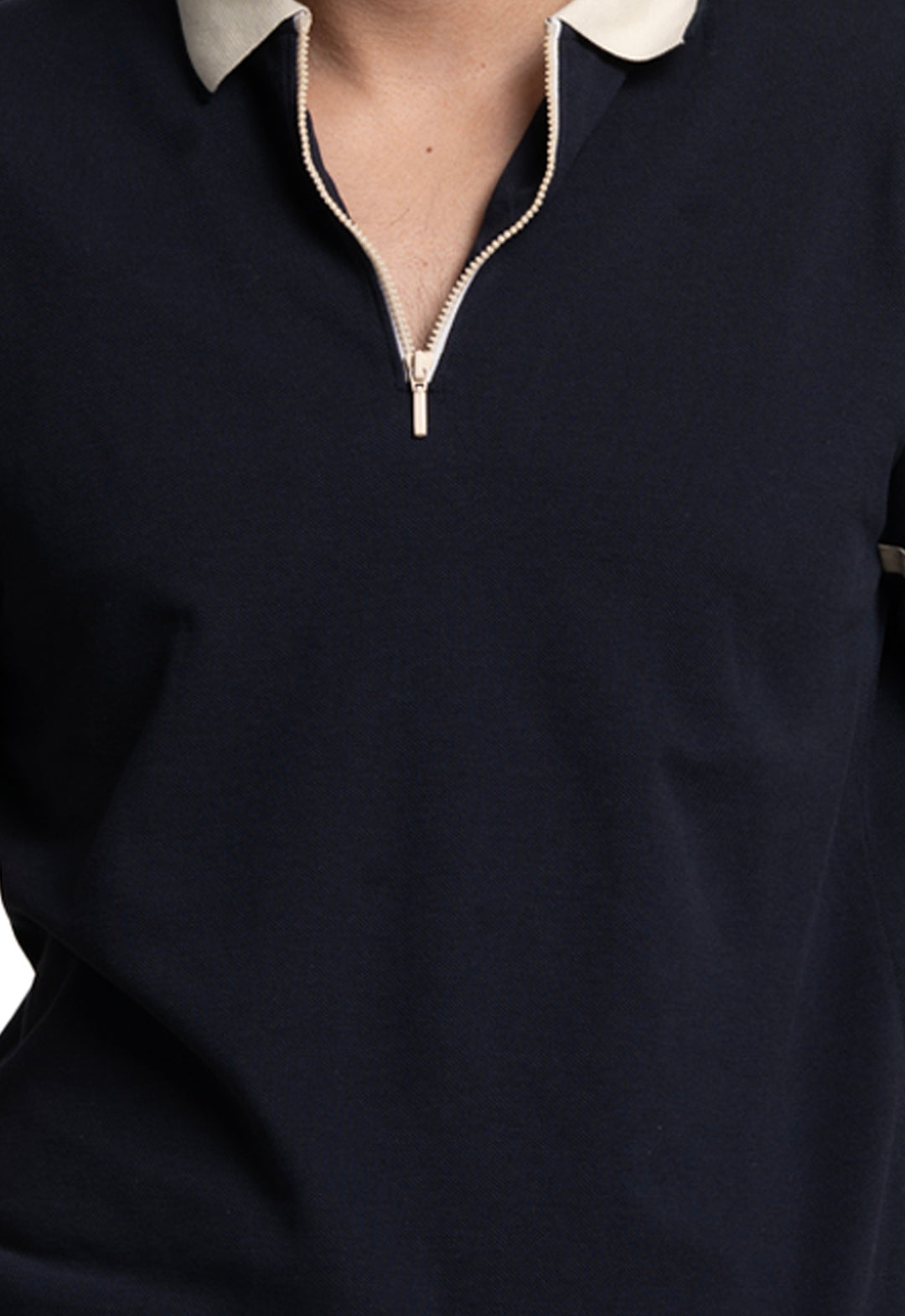CUT AND SEW COLOUR BLOCK POLO T-SHIRT - NAVY