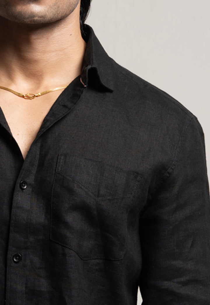 Classic 100% Linen Shirt - Black