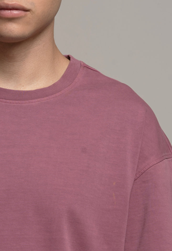 Drop-Shoulder Tee with Geometric Band - Red