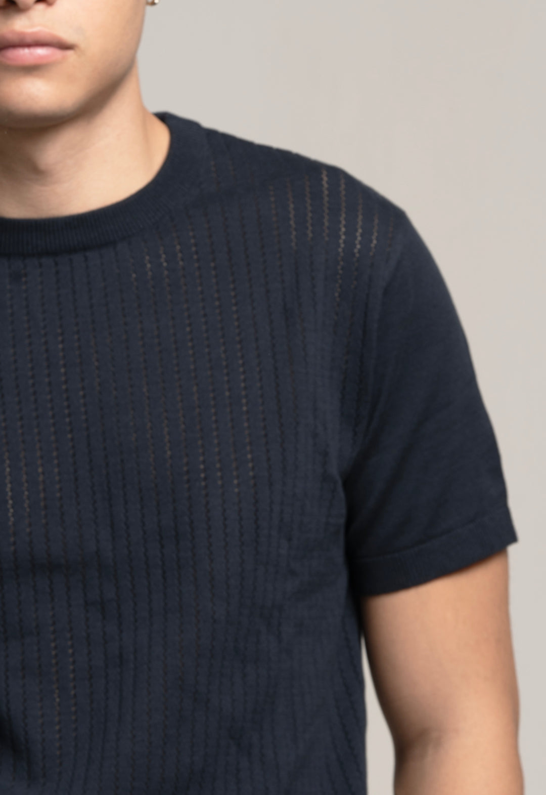 Ultra-Soft Navy Textured Knit T-Shirt