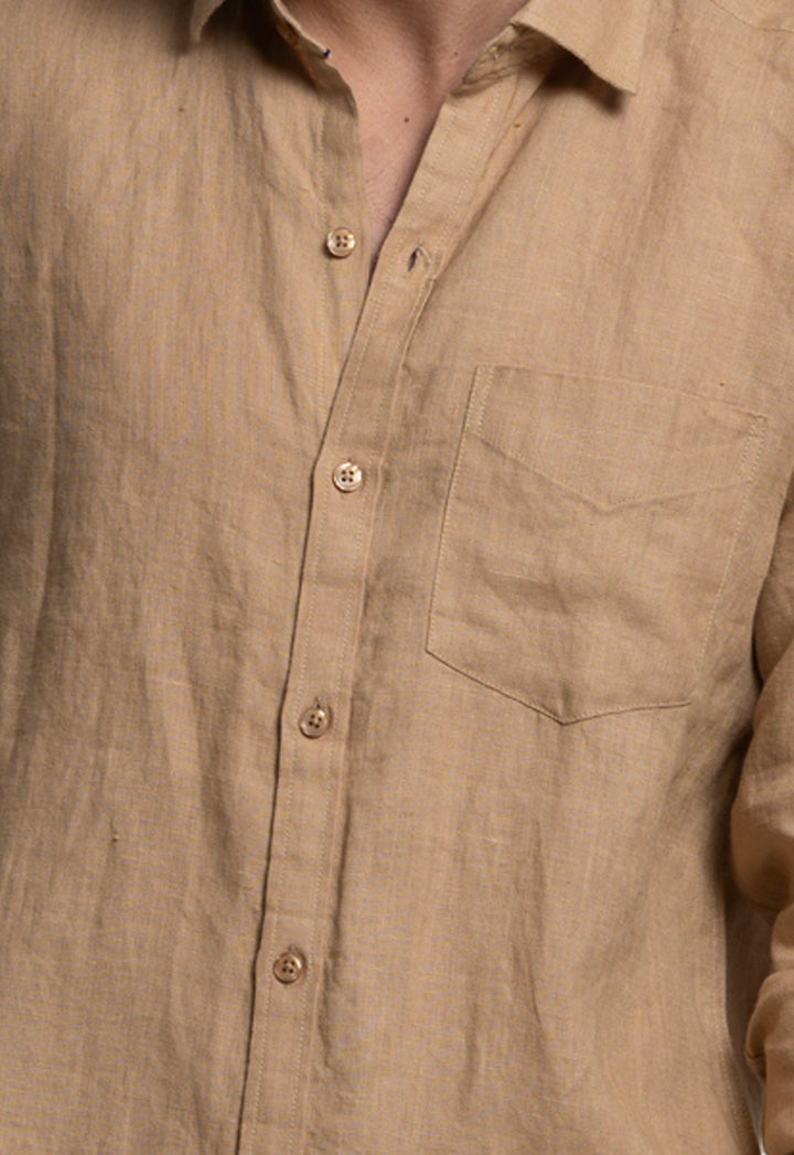 Classic 100% Linen Shirt - KHAKHI