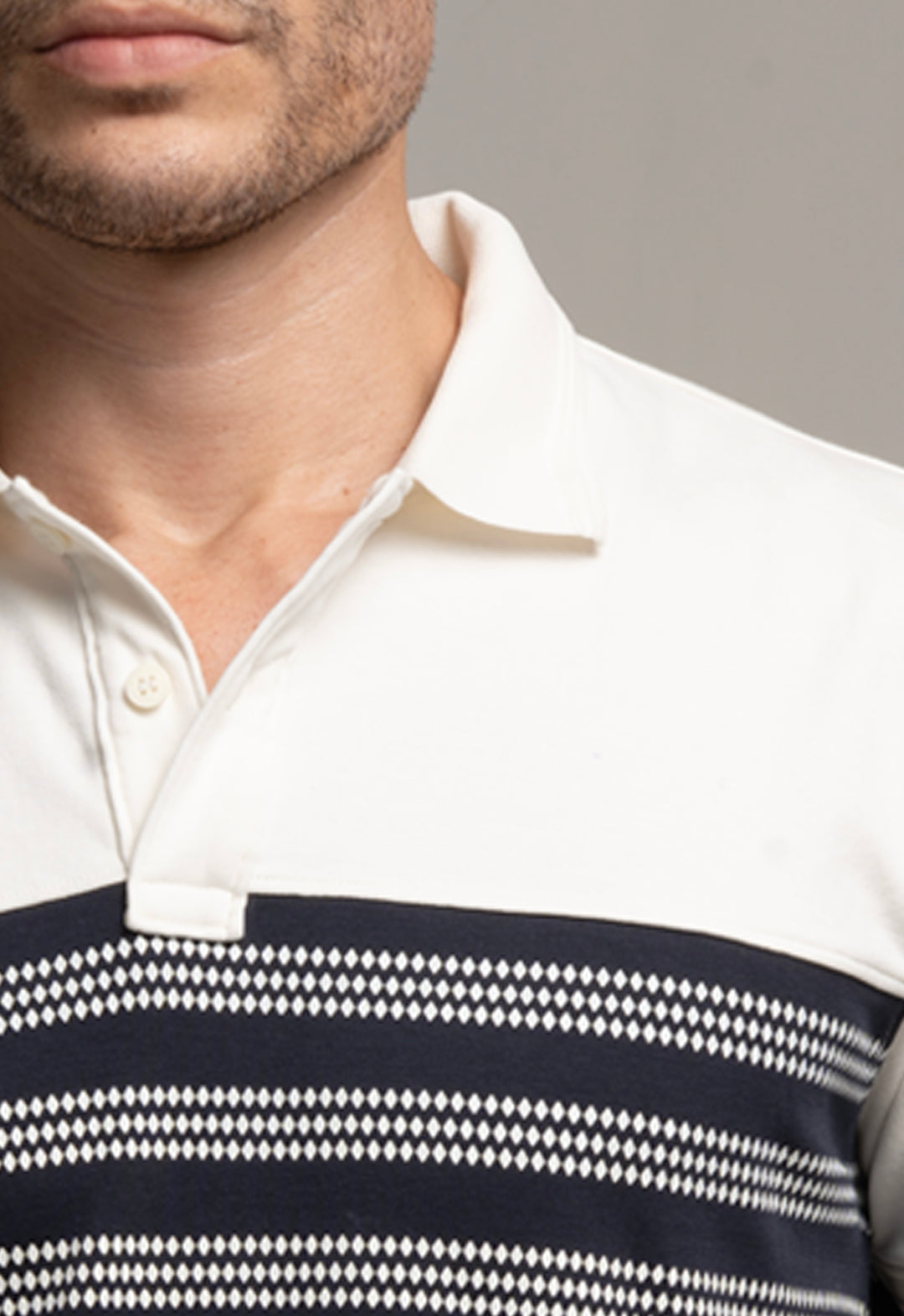 Navy & White Striped Polo