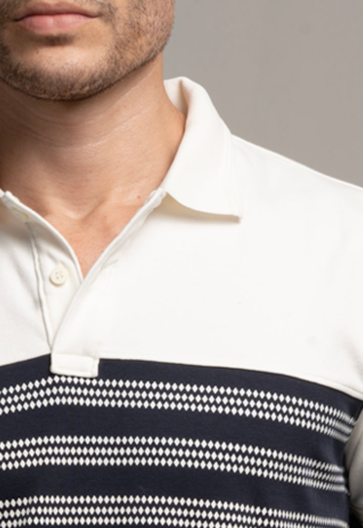 Navy & White Striped Polo
