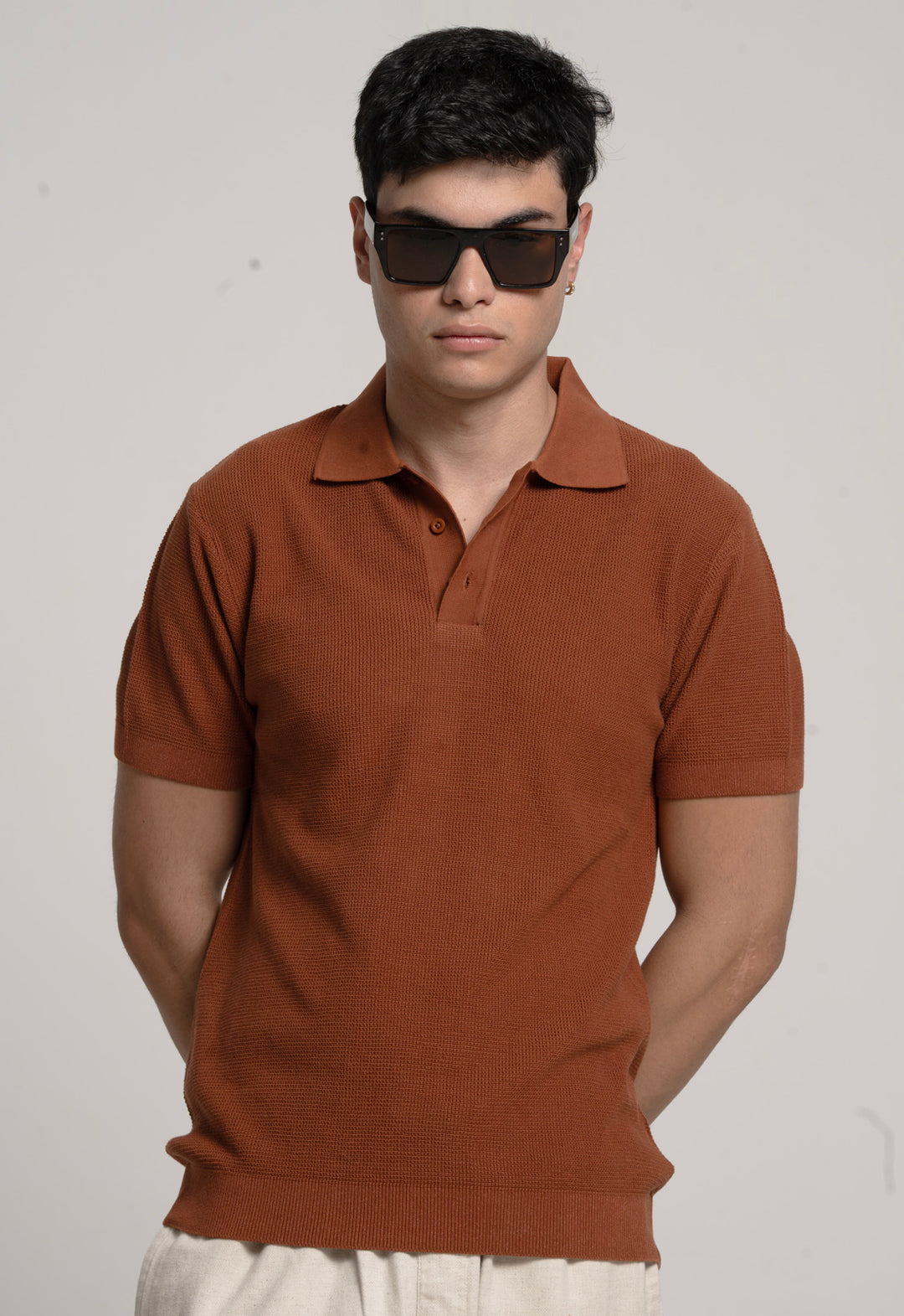 KNITTED COTTON POLO - MUSTRAD