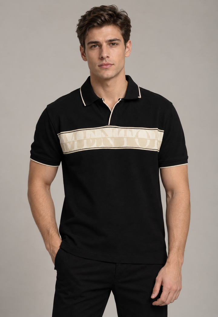 Black Polo with Crest Stripe
