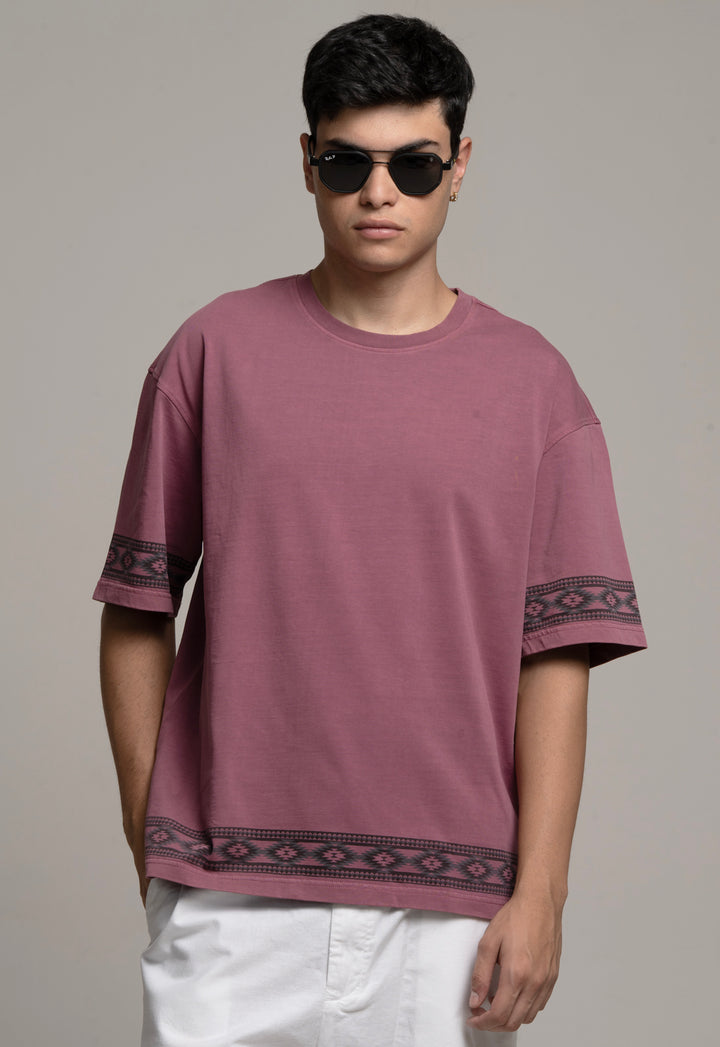 Drop-Shoulder Tee with Geometric Band - Red
