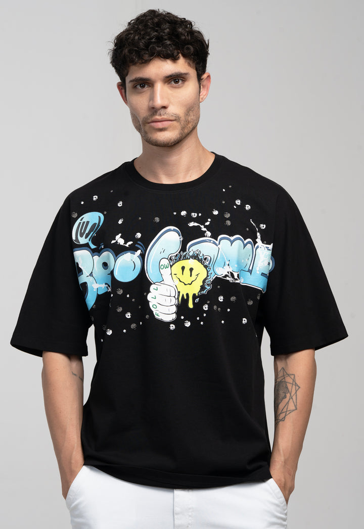Graphic Kimono Sleeves T-Shirt – Black