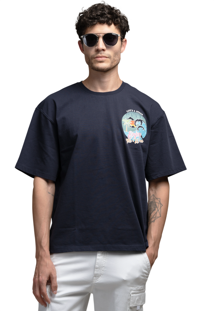 Graphic Drop Shoulder T-Shirt - Navy