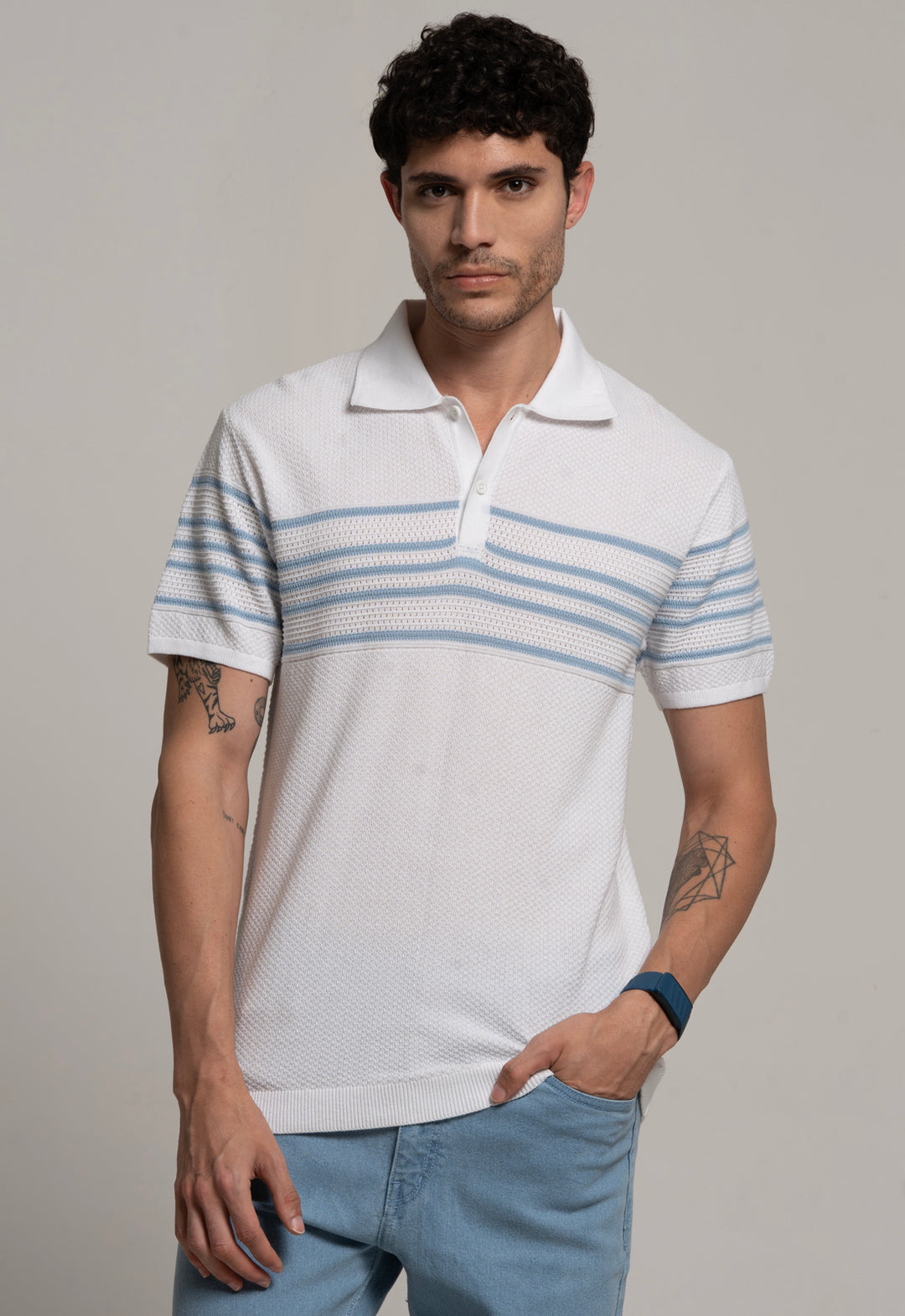 White Comfort Knit Polo T-Shirt