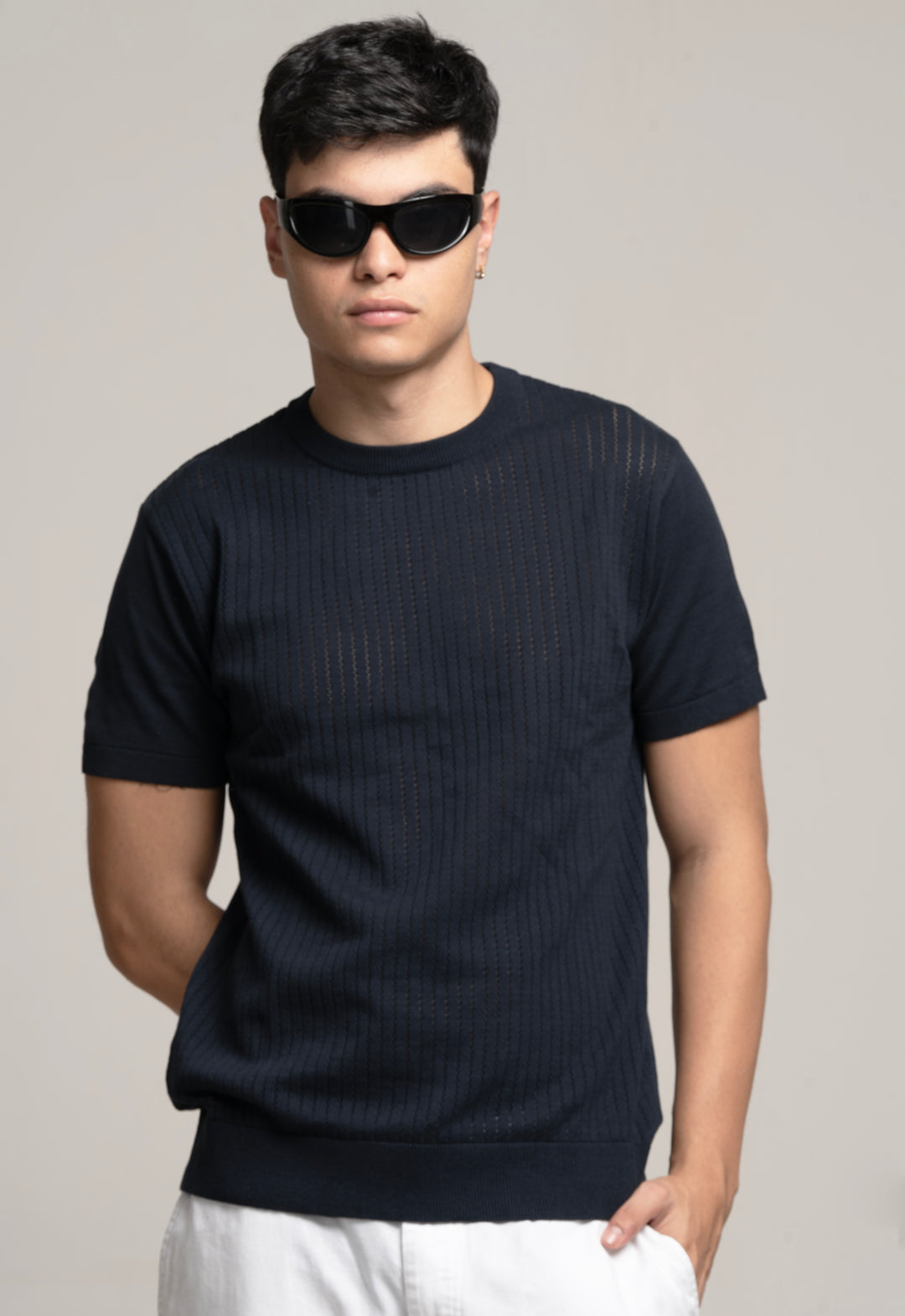Ultra-Soft Navy Textured Knit T-Shirt