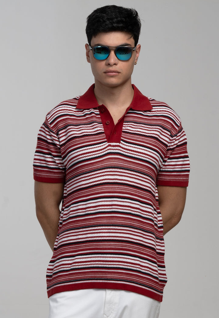 Classic Red Knitted Polo T-Shirt