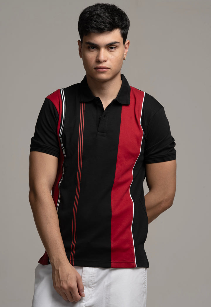 Black Polo with Red Stripes