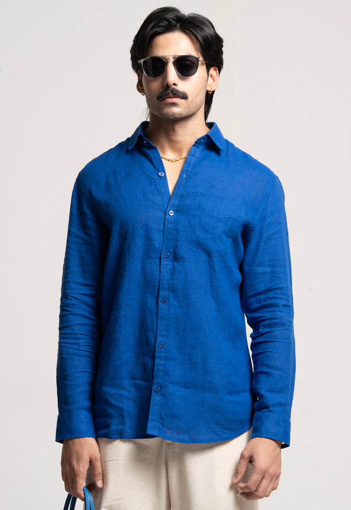 Classic 100% Linen Shirt - ROYAL BLUE