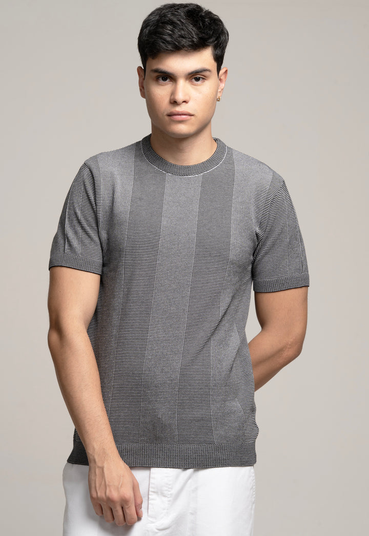 Knitted Cotton T-Shirt - Grey