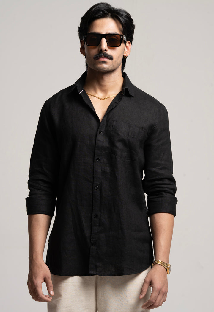 Classic 100% Linen Shirt - Black
