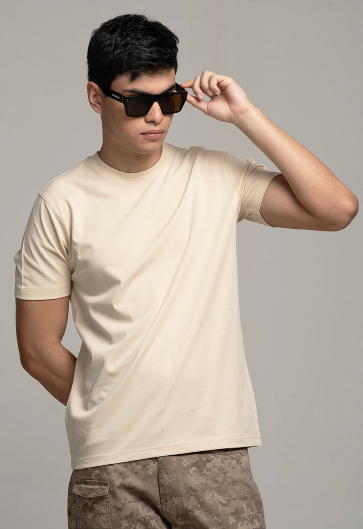 REGULAR FIT COTTON T-SHIRT - BEIGE