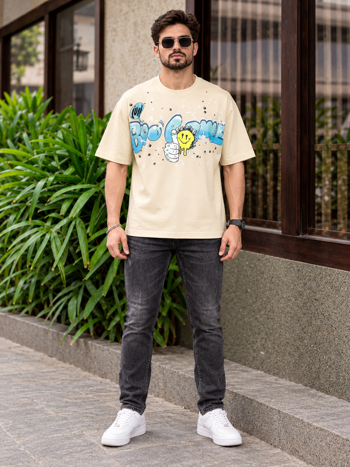 Graphic Kimono Sleeves T-Shirt – Beige