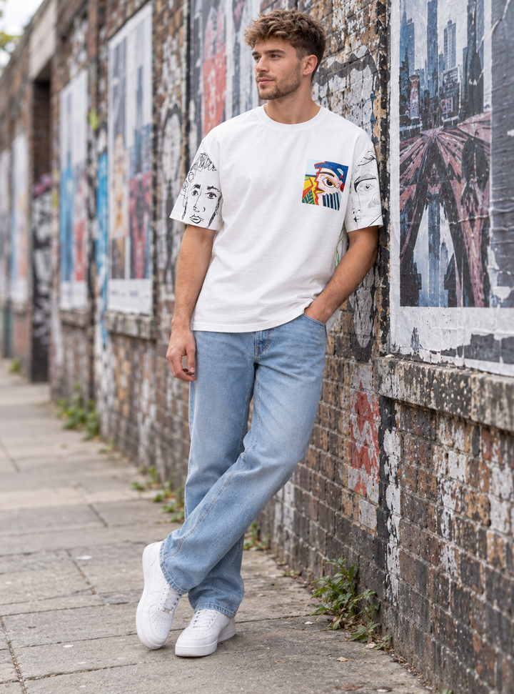Graphic Drop Shoulder T-Shirt - Off White