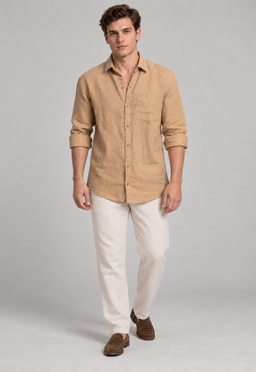 Classic 100% Linen Shirt – Khaki