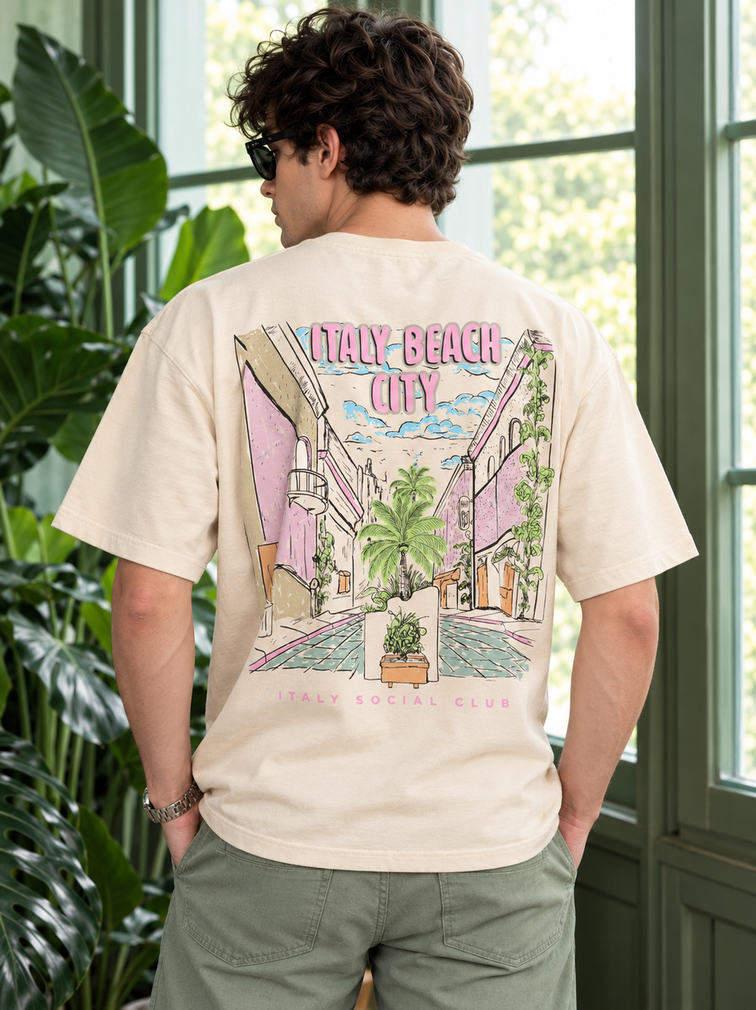 Graphic Drop Shoulder T-Shirt - Beige