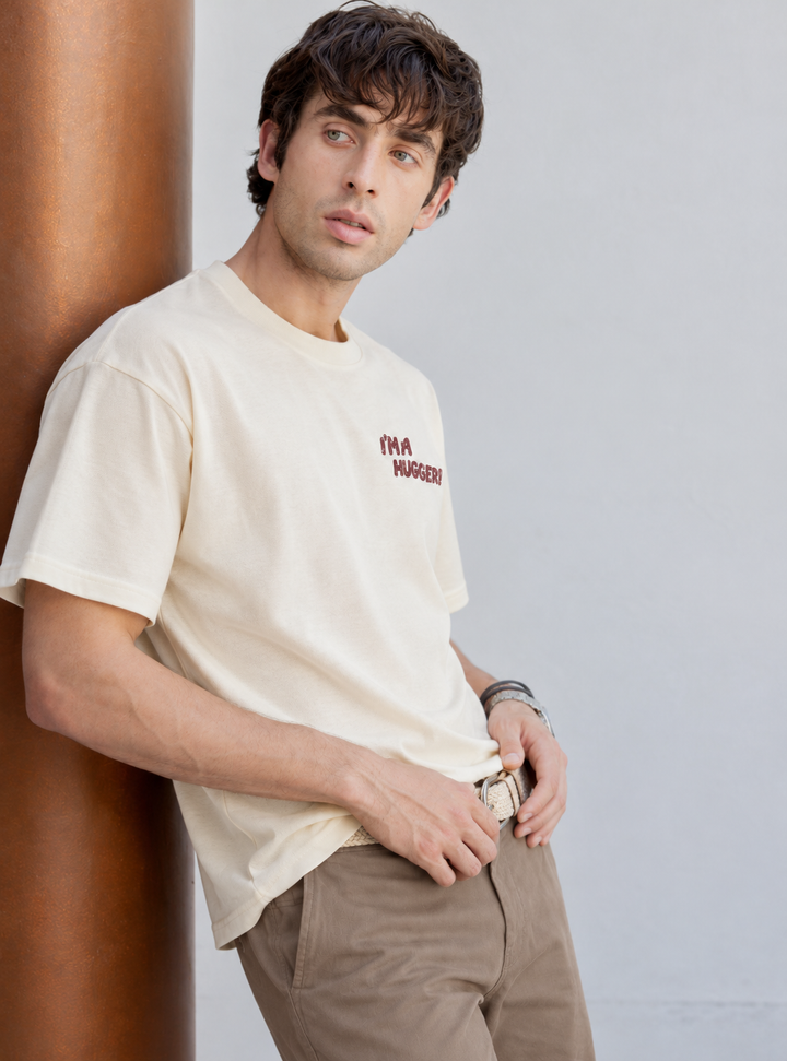 Graphic Drop Shoulder T-Shirt - BEIGE