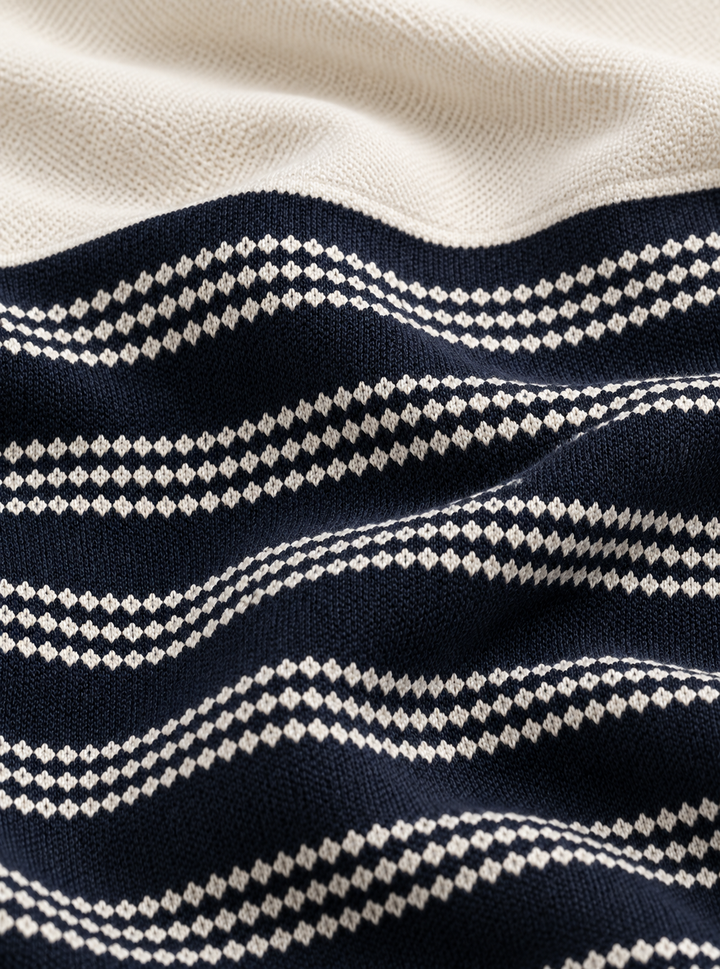 Navy & White Striped Polo