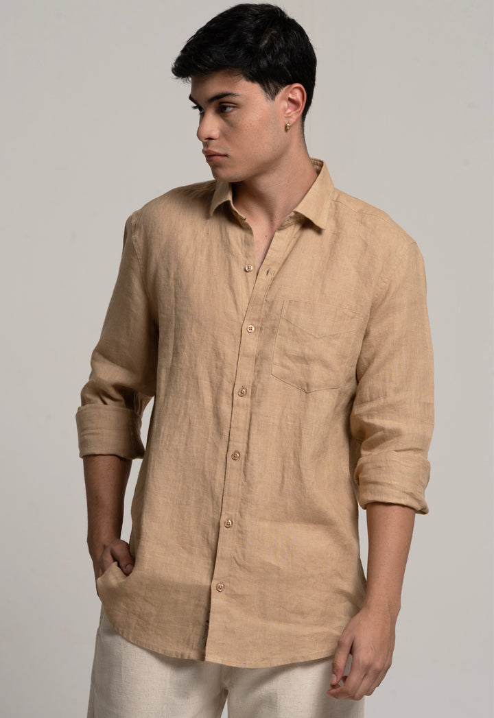 Classic 100% Linen Shirt - KHAKHI