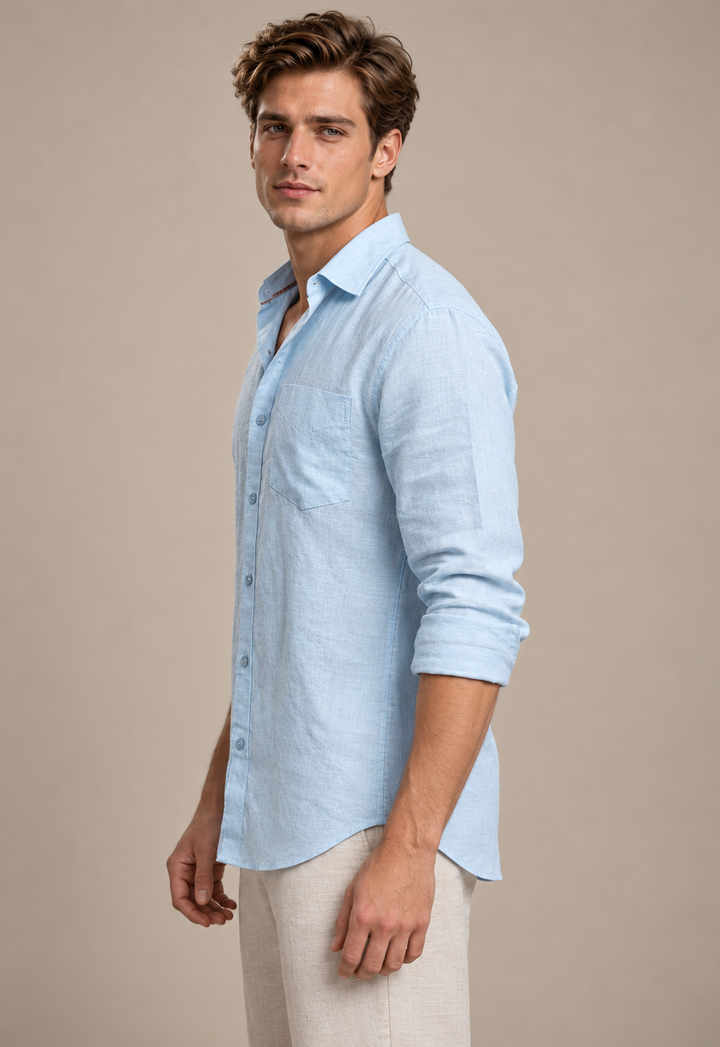 Classic 100% Linen Shirt – Sky
