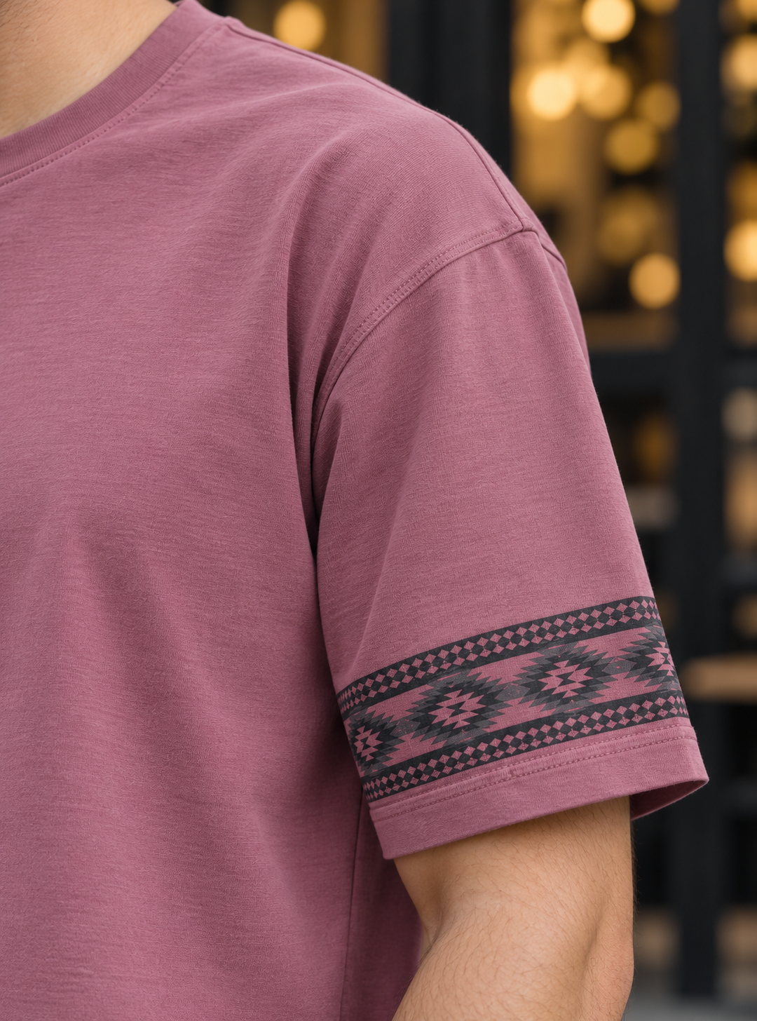 Drop-Shoulder Tee with Geometric Band - Red