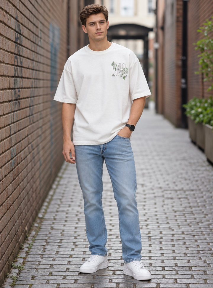 Graphic Drop Shoulder T-Shirt – Off White