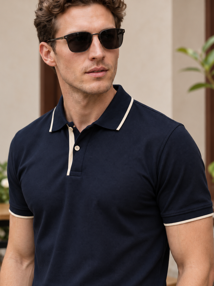 Navy Polo with Contrast Trim