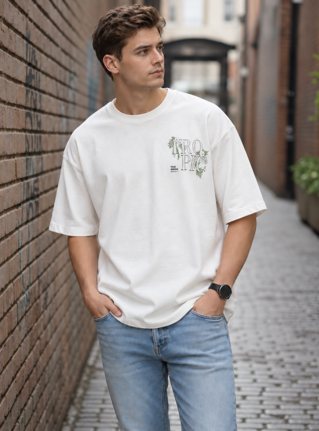 Graphic Drop Shoulder T-Shirt – Off White