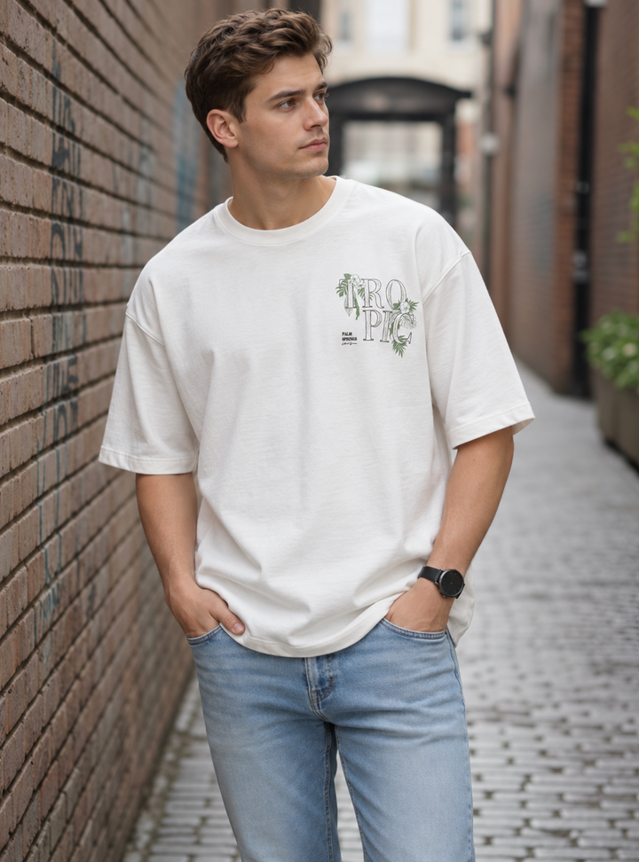 Graphic Drop Shoulder T-Shirt – Off White