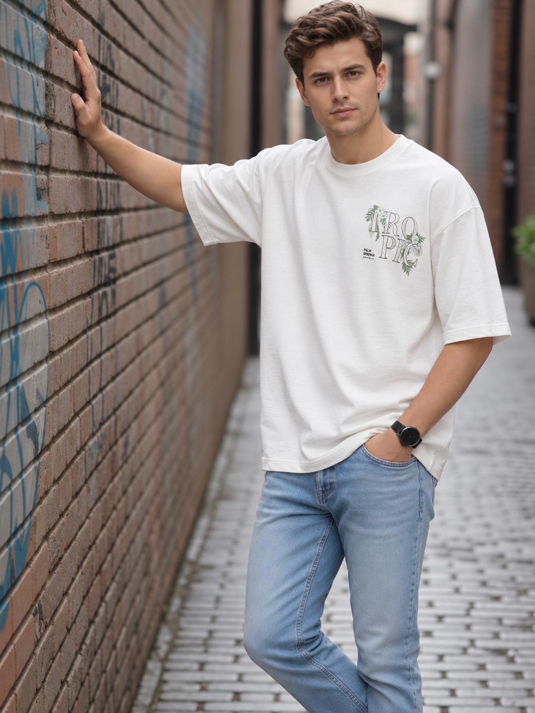 Graphic Drop Shoulder T-Shirt – Off White