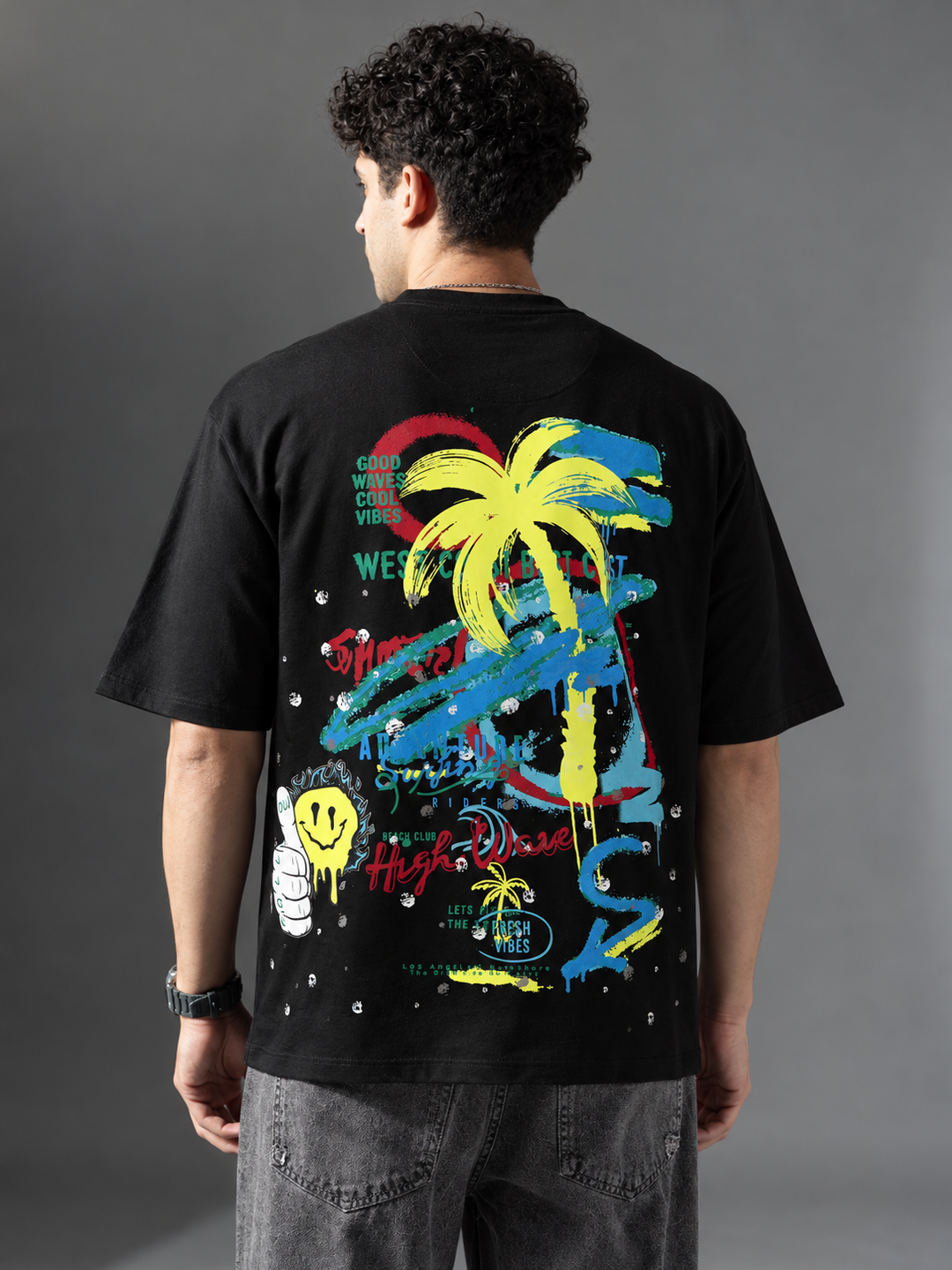 Graphic Kimono Sleeves T-Shirt – Black