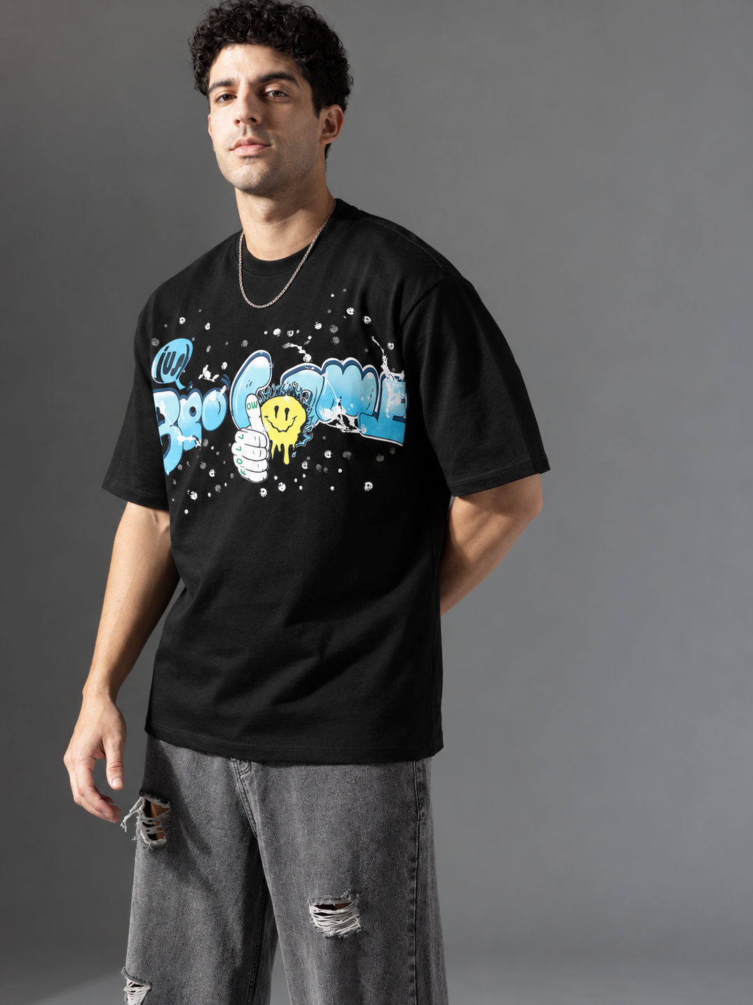 Graphic Kimono Sleeves T-Shirt – Black