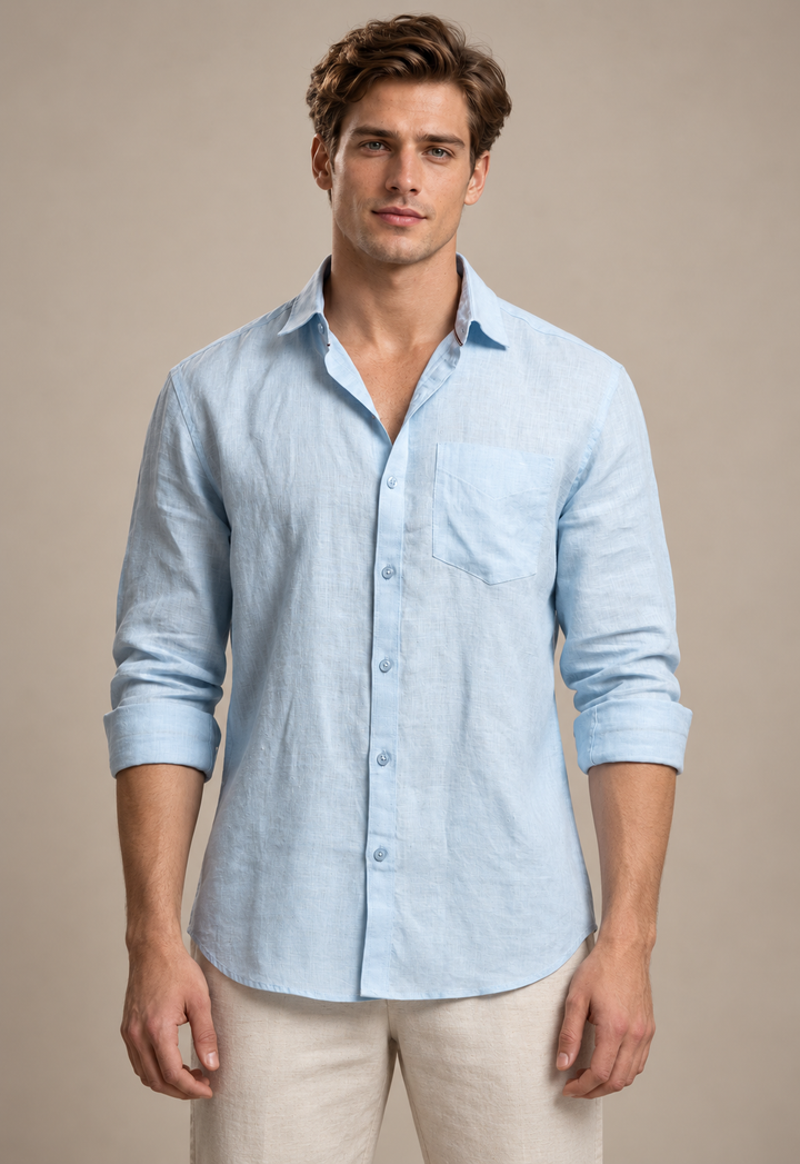 Classic 100% Linen Shirt – Sky