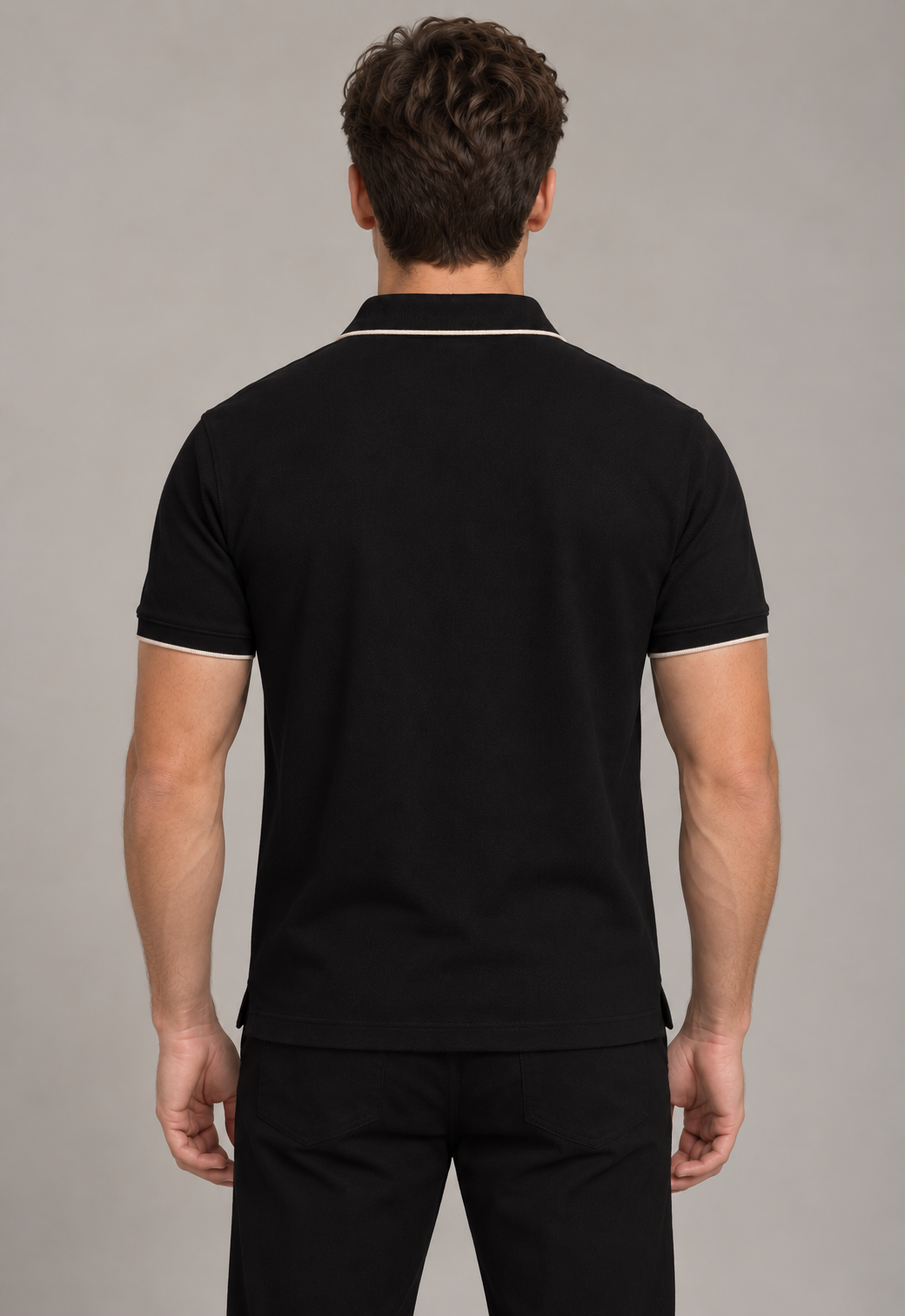 Black Polo with Crest Stripe