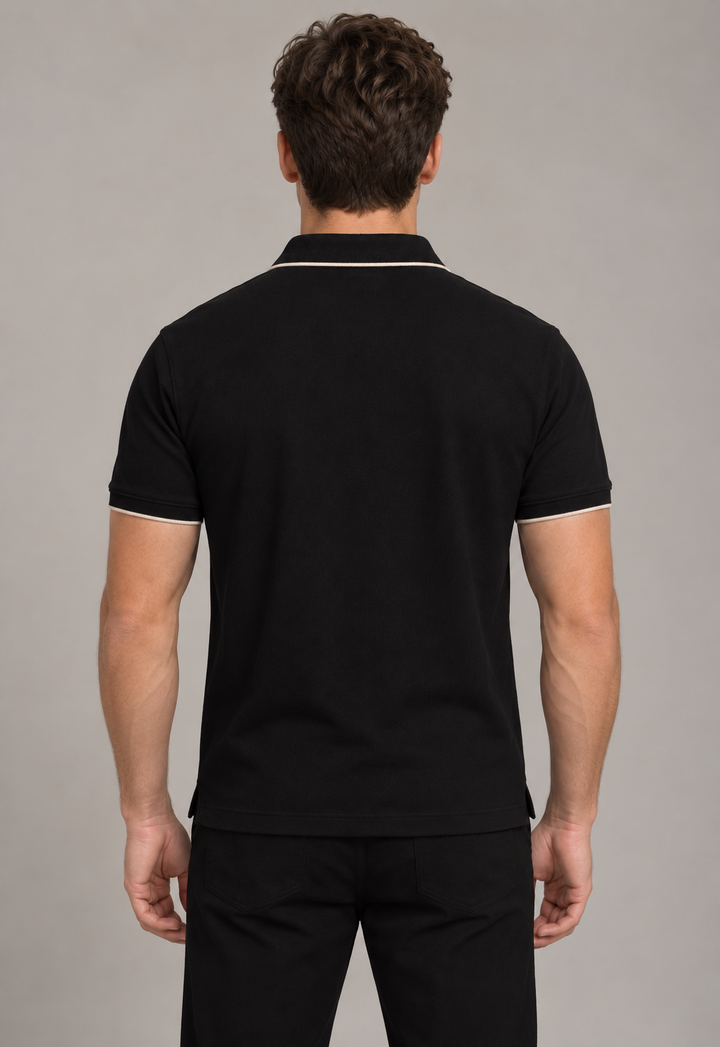 Black Polo with Crest Stripe