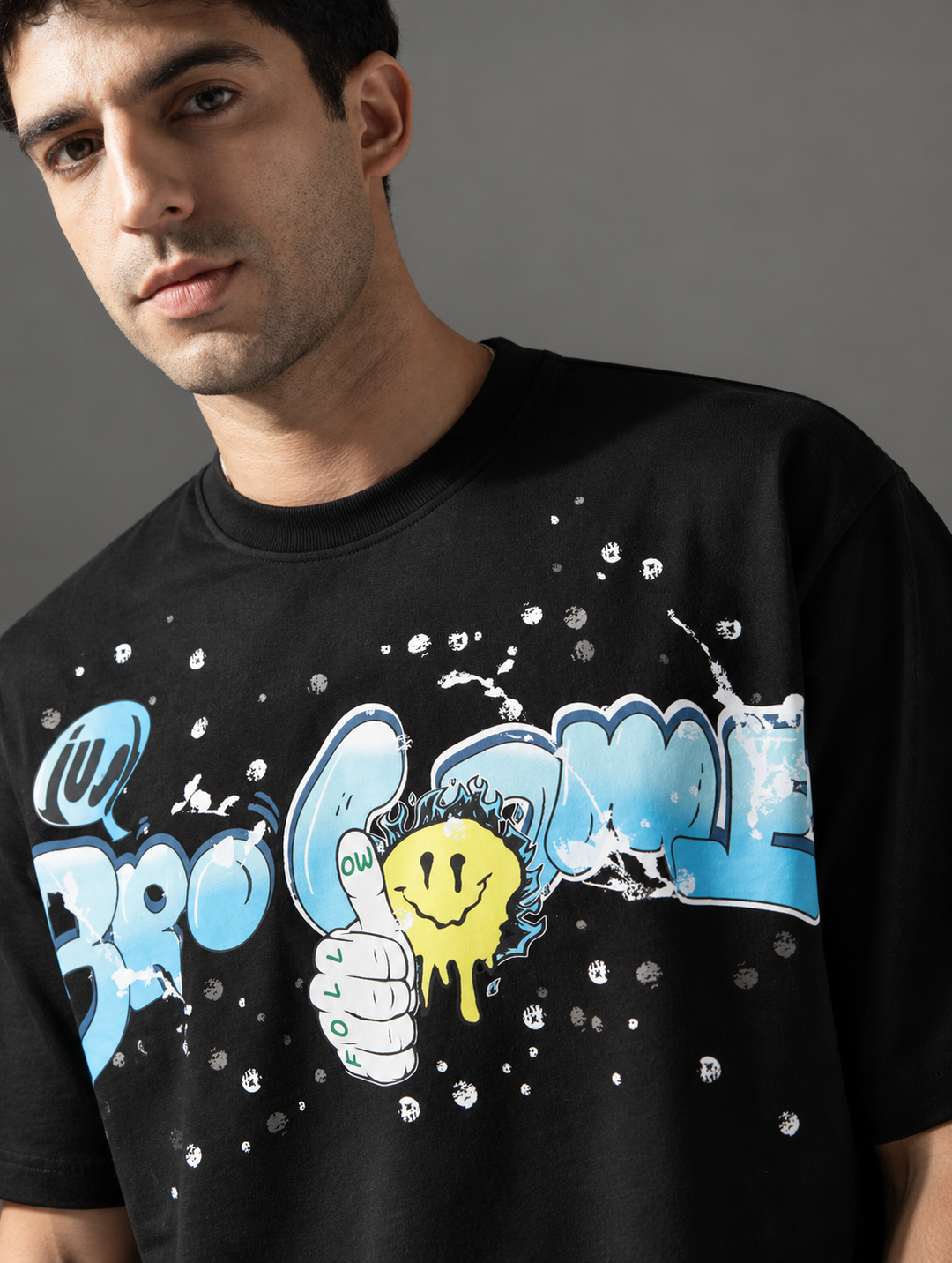 Graphic Kimono Sleeves T-Shirt – Black