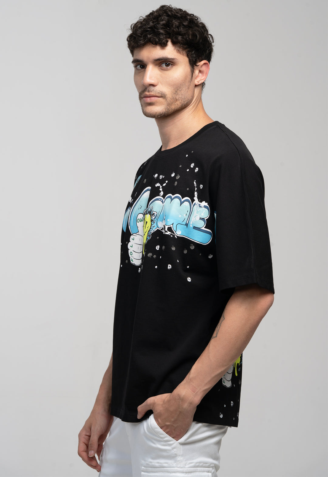 Graphic Kimono Sleeves T-Shirt – Black